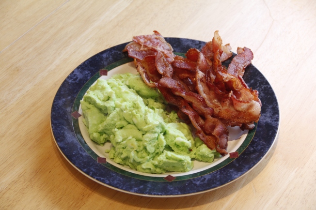 Green eggs and...bacon. It's all we had.